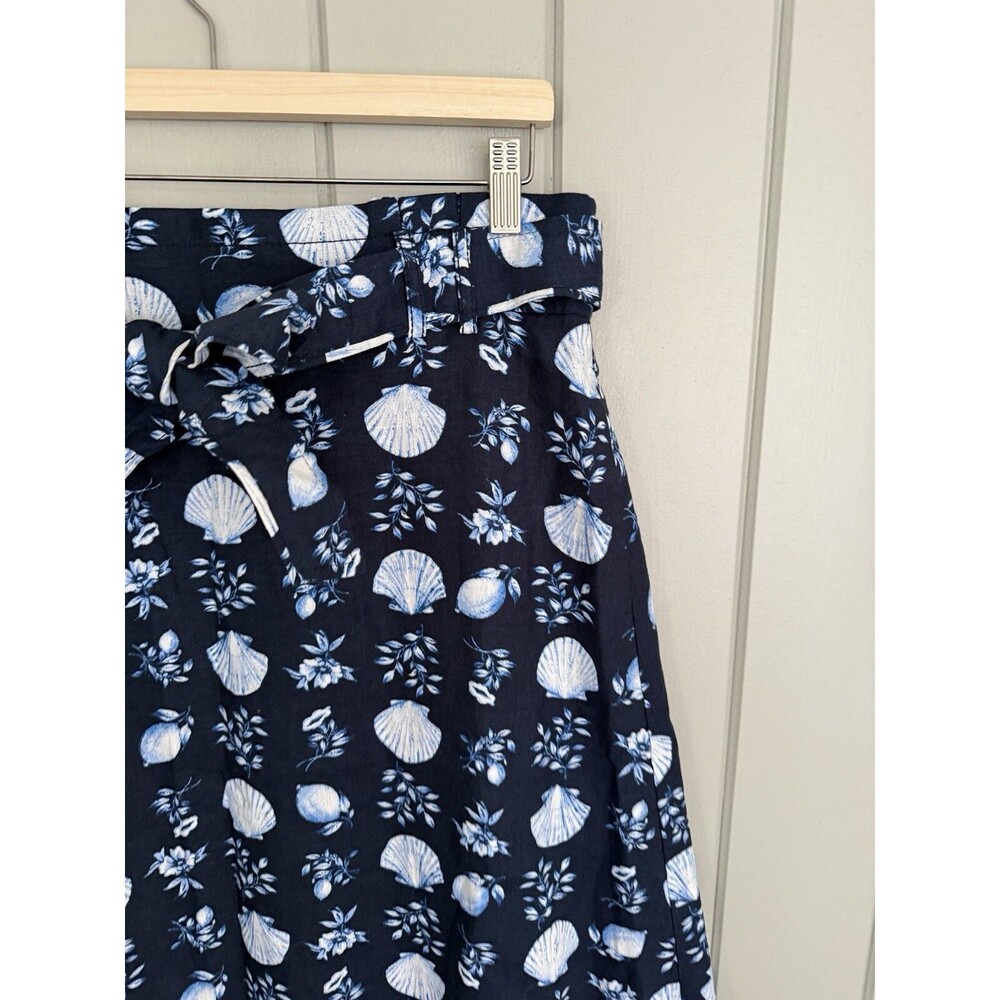 Ann Taylor Skirt 10 Shell Tile Linen Blend Paperbag Seashell Sea Beach Blue - Picture 2 of 6